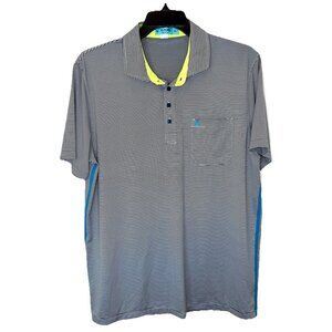 G/FORE Stripe Golf Performance Polo Shirt - Men's Size XL - Gray/Yellow/Teal
